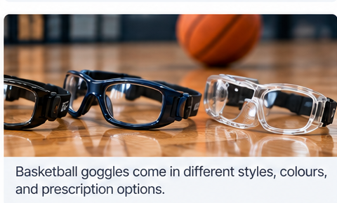 Different basketball goggles and prescription sports eyewear styles