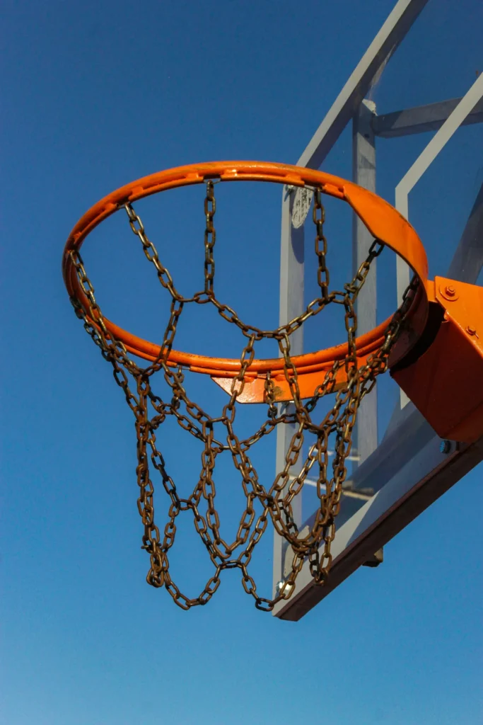 Outdoor basketball hoop with a metal chain net